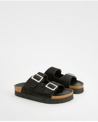 Boohoo - Wide Fit Square Buckle Footbed Sliders - Lyst