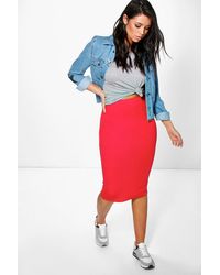 Boohoo Womens Schlichter Midi-Schlauchrock aus Jersey - Rot