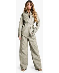 Boohoo - Washed Faux Leather Straight Leg Pants - Lyst