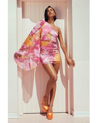 Boohoo - Floral Asymmetric Mesh Flare Sleeve Mini Dress - Lyst