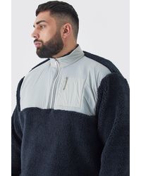 BoohooMAN - Plus Oversized Boxy 1/4 Zip Nylon Borg Sweatshirt - Lyst