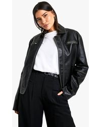 Boohoo - Tall Vintage Look Faux Leather Zip Jacket - Lyst