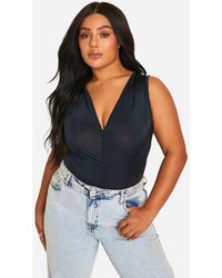 Boohoo - Plus Ruched Front Plunge One Piece - Lyst