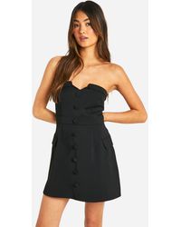 Boohoo - Button Front Bandeau Tailored Mini Dress - Lyst