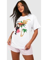 Boohoo - Oversized Welcome To Paradise Printed Cotton Tee - Lyst