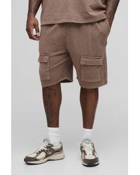 BoohooMAN - Plus Loose Fit Cargo Acid Wash Sweat Shorts - Lyst