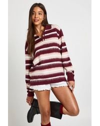 Boohoo - Super Soft Multi Stripe Collar Detail Oversized Sweater - Lyst