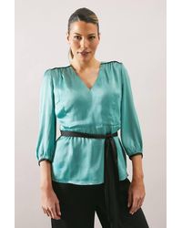 Wallis - Satin Belted Blouse - Lyst