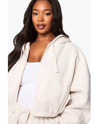 Boohoo - Plus Boxy Zip Through Cropped Bomber Hoodie - Lyst