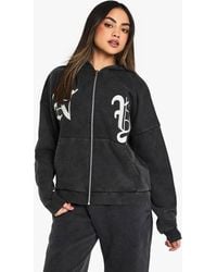 Boohoo - Ny Embroidered Oversized Zip Through Hoodie - Lyst
