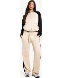 Boohoo - Tricot Colour Block Zip Through Bomber Straight Leg Jogger Tracksuit - Lyst