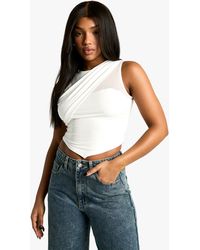 Boohoo - Double Layer Slinky Mesh Insert Pointed Hem Top - Lyst