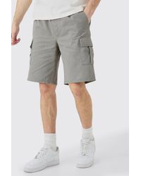 Boohoo - Tall Elastic Waist Relaxed Fit Cargo Shorts In Grey - Lyst