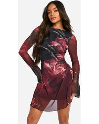 Boohoo - Floral Mesh A Line Mini Dress - Lyst