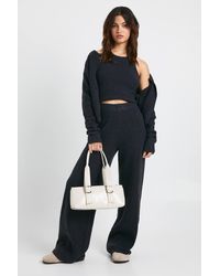 Boohoo - Cosy Knit Crew Neck Cardigan, Knitted Tank And Wide Leg Trouser 3 Piece Co-Ord - Lyst