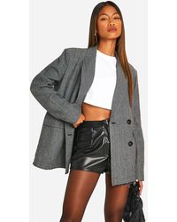 Boohoo - Herringbone Frayed Hem Oversized Double Breasted Blazer - Lyst