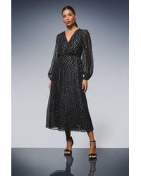 Wallis - Metallic Spot Midi Dress - Lyst
