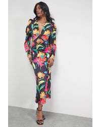 Warehouse - Satin Cut Out Waist Plunge Neck Midi Dress - Lyst