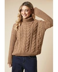 Dorothy Perkins - Chunky Cable Knit Roll Neck High Low Hem Sweater - Lyst
