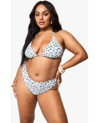 Boohoo - Plus Ditsy Floral Beaded Asymmetric Tie Side Bikini Brief - Lyst
