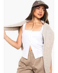 Boohoo - Rib Button Through Square Neck Top - Lyst