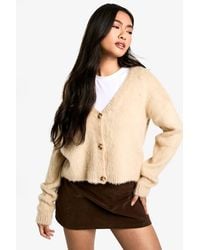 Boohoo - Brushed Knit Button Through Cardigan - Lyst