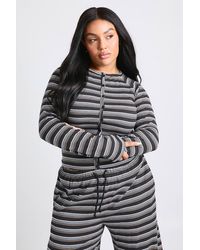 Boohoo - Plus Stripe Button Down Long Sleeve Top - Lyst