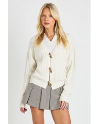 Boohoo - Toggle Button Cable Knit Chunky Cardigan - Lyst