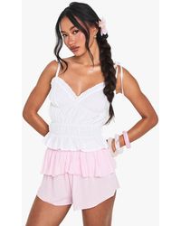 Boohoo - Ruched Poplin Tie Strap Cami Top - Lyst