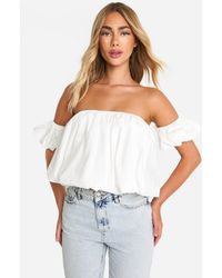 Boohoo - Cotton Poplin Puffball Top - Lyst