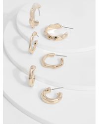 Boohoo - 3 Pack Hammered Gold Hooped Earrings - Lyst