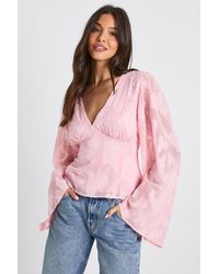 Boohoo - Burnout Floral Angel Sleeve Blouse - Lyst