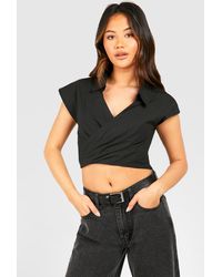 Boohoo - Cotton Wrap Cropped Shirt - Lyst