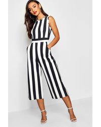 Boohoo Stripe High Neck Jumpsuit - Black