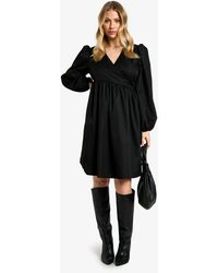 Boohoo - Maternity Woven Long Sleeve Wrap Smock Dress - Lyst