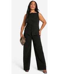 Boohoo - Plus Super Stretch Fitted Long Line Waistcoat & Wide Leg Pants - Lyst