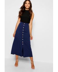 Boohoo Jupe Midi Boutons En Imitation Corne Sur Toute La Longueur - Bleu