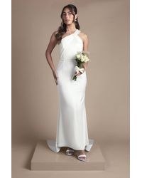 Coast - Pleat Detail Halter Neck Fishtail Satin Maxi Wedding Dress - Lyst