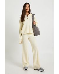 Boohoo - Collared Button Down Oversized Knitted Sweater And Straight Leg Trouser Co-Ord - Lyst