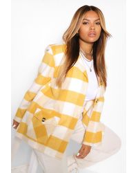 Boohoo Oversize Check Coat - Yellow