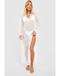 Boohoo - Dogtooth Lace Beach Cover-up Maxi Dress - Lyst