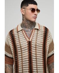 BoohooMAN - Tall Boxy Oversized Stripe Open Knit Polo - Lyst