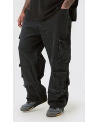 BoohooMAN - Plus Relaxed Fit Acid Wash Cargo Jean - Lyst