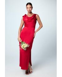 Coast - Cowl Detail Tie Shoulder Column Satin Maxi Bridesmaid Dress - Lyst