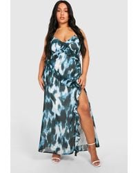 Boohoo - Plus Woven Abstract Print Ruffle Detail Strappy Maxi Dress - Lyst