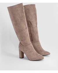 Boohoo - Wide Fit Faux Suede Block Heel Knee High Boots - Lyst