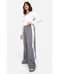 Boohoo - Plus Drawstring Waist Stripe Wide Leg Trouser - Lyst