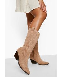 Boohoo - Knee High Detailed Western Cowboy Boots - Lyst