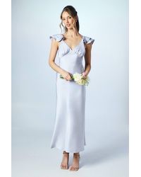Oasis - Petite Ruffle Neckline Satin Maxi Bridesmaid Dress - Lyst