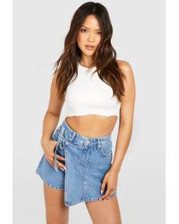 Boohoo - Wrap Tie Denim Skort - Lyst